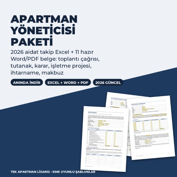 Apartman Yöneticisi Paketi 2026 – Aidat Takip Excel + 11 Hazır Belge (Word + PDF)