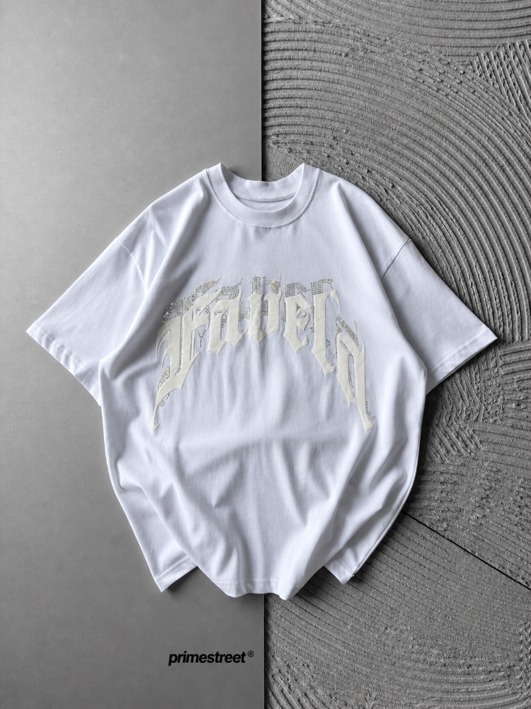 Favela - Taş & Kabartmalı Baskı Beyaz T-Shirt