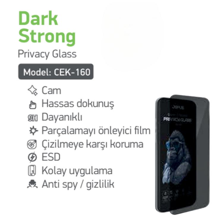 Jopus Dark Strong Hayalet Ekran Privacy Glass 6D Ekran Koruyucu cek-160 Hassas Dokunuş Dayanıklı