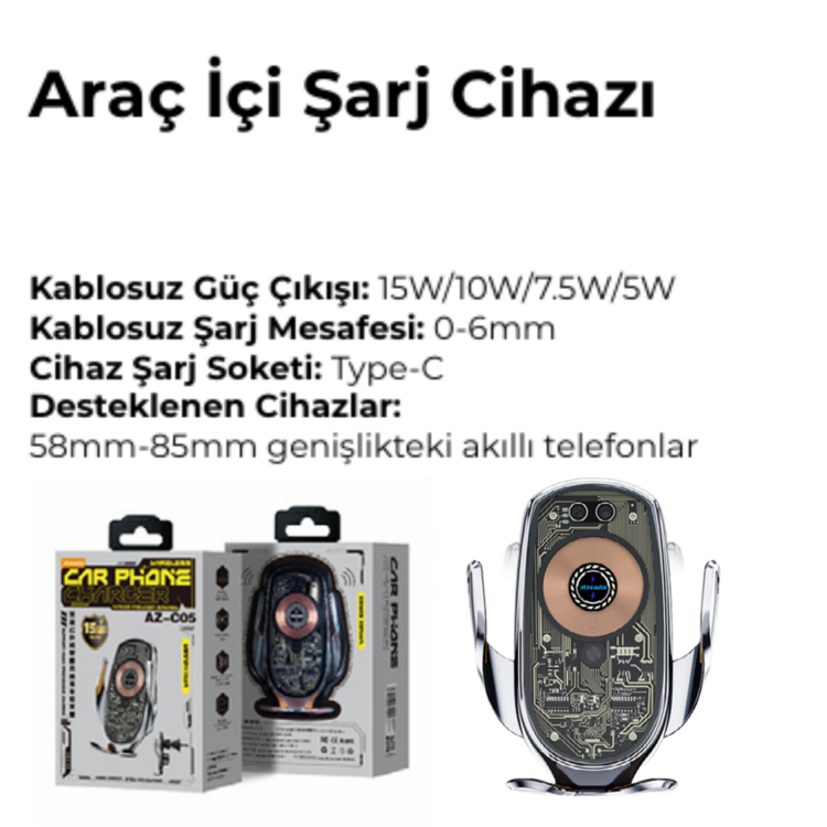 Azeada Araç İçi Şarj Cihazı 15w/10w/7.5w/5w, Type-C az-c05