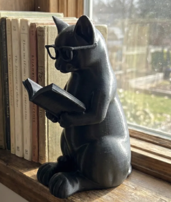 Entellektüel Kedi Figürü – Kitap Okuyan Kedi Dekoratif Biblo