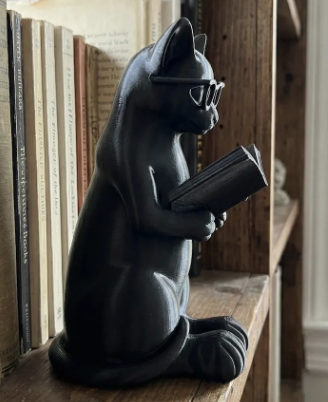 Entellektüel Kedi Figürü – Kitap Okuyan Kedi Dekoratif Biblo