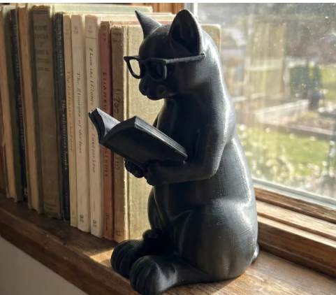 Entellektüel Kedi Figürü – Kitap Okuyan Kedi Dekoratif Biblo