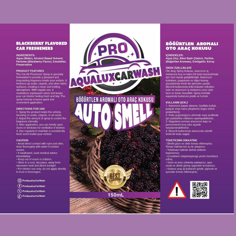 Proaqualuxcarwash Oto Parfüm Böğürtlen Kokusu - Sprey Araç Kokusu 150 ml