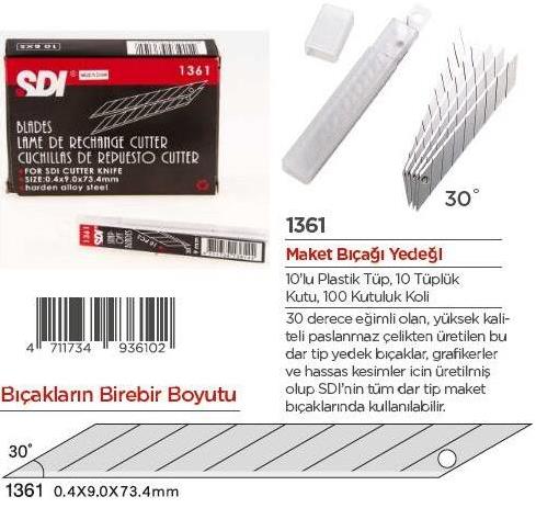 SDI 30 Derece Açılı Dar Maket Bıçağı Yedeği 100'lü 1361