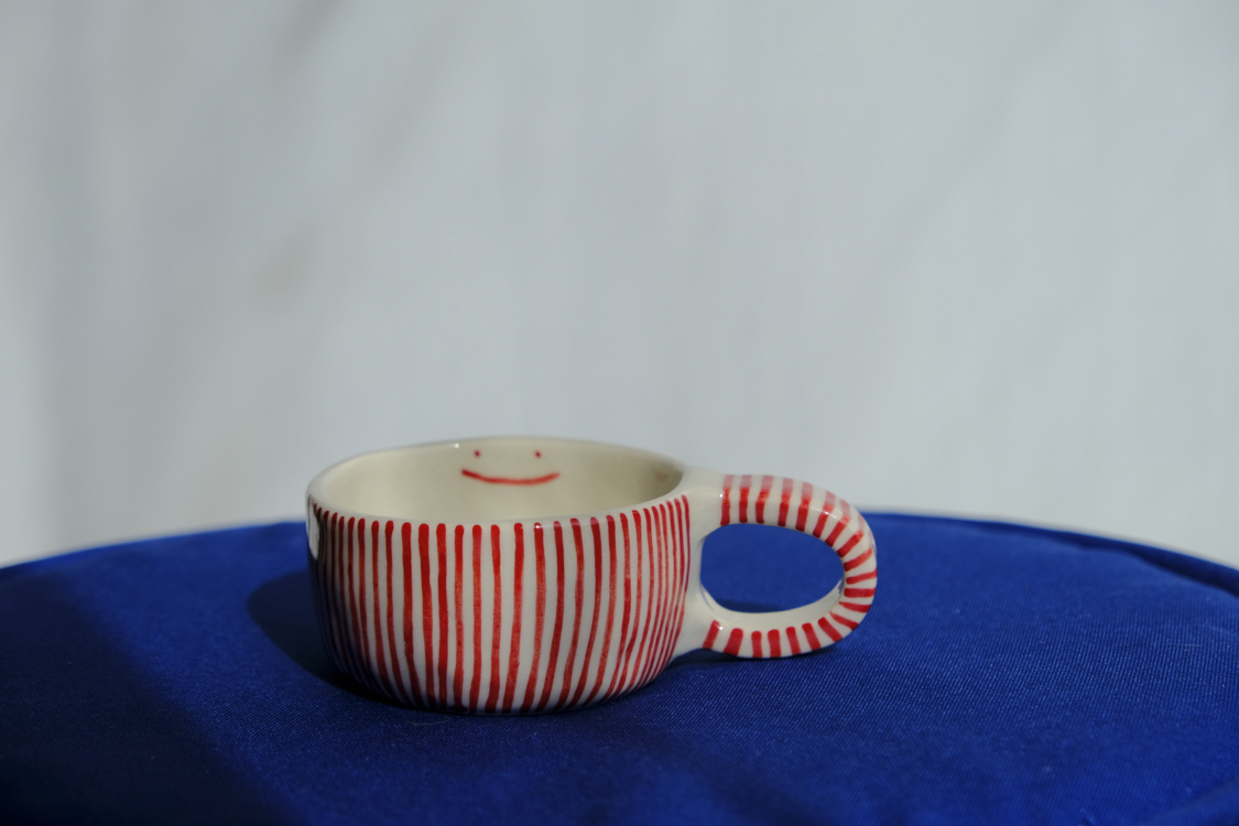 Kırmızı çizgili smile stoneware mug 