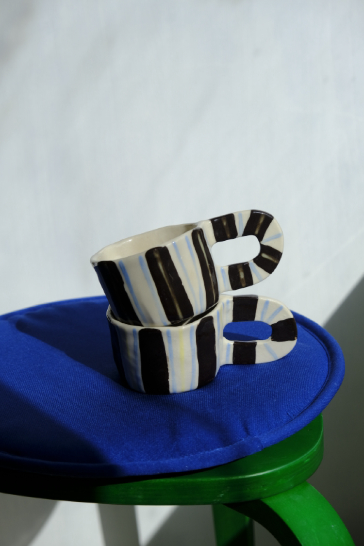 Stoneware çizgili mug