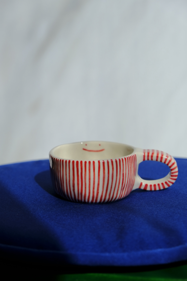 Kırmızı çizgili smile stoneware mug 