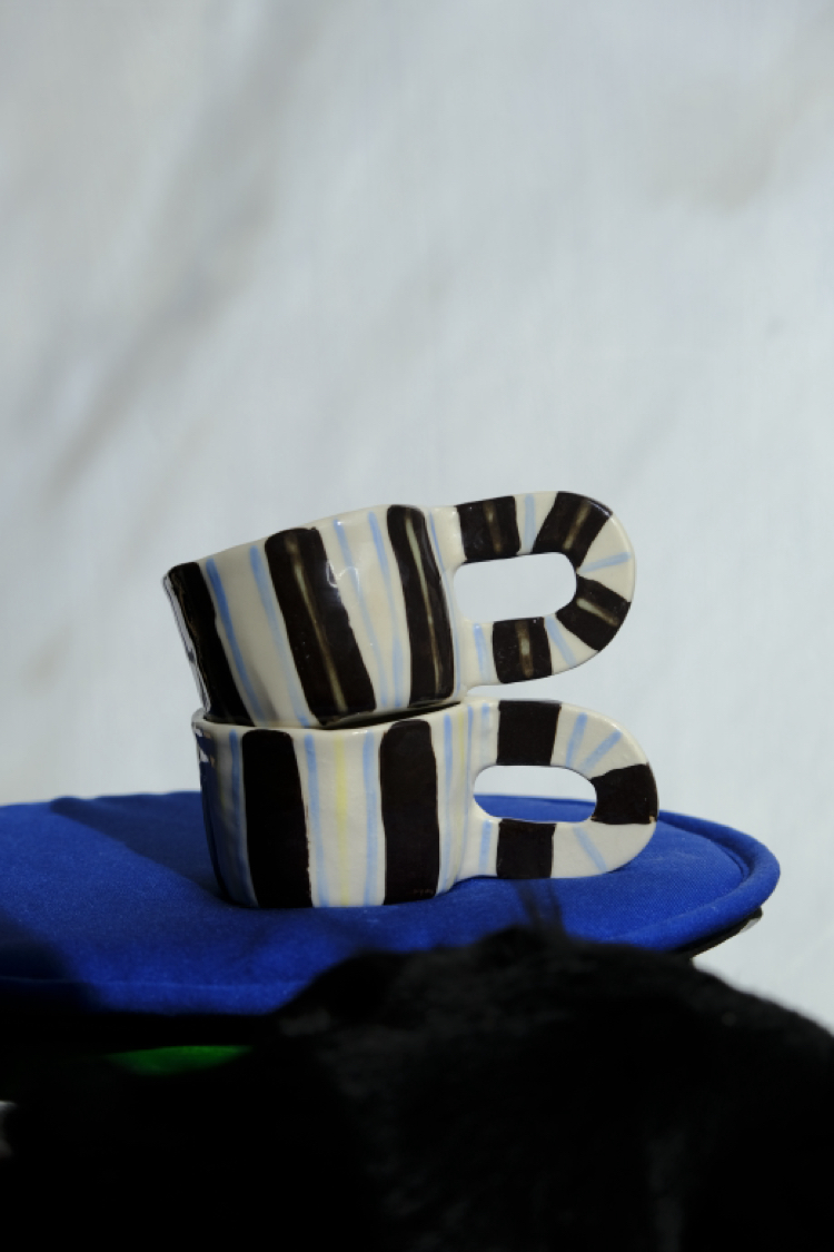 Stoneware çizgili mug