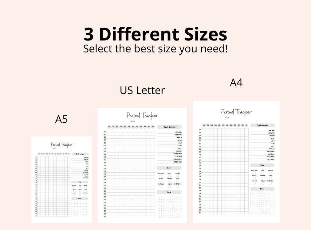 09-PERIOD TRACKER PRINTABLE, Minimal Planner, Undated Printable Planner, Instant download
