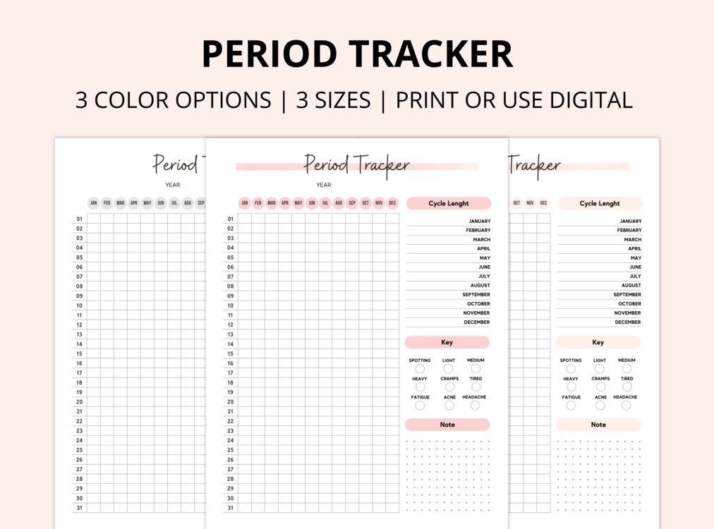 09-PERIOD TRACKER PRINTABLE, Minimal Planner, Undated Printable Planner, Instant download