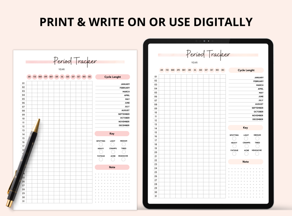 09-PERIOD TRACKER PRINTABLE, Minimal Planner, Undated Printable Planner, Instant download