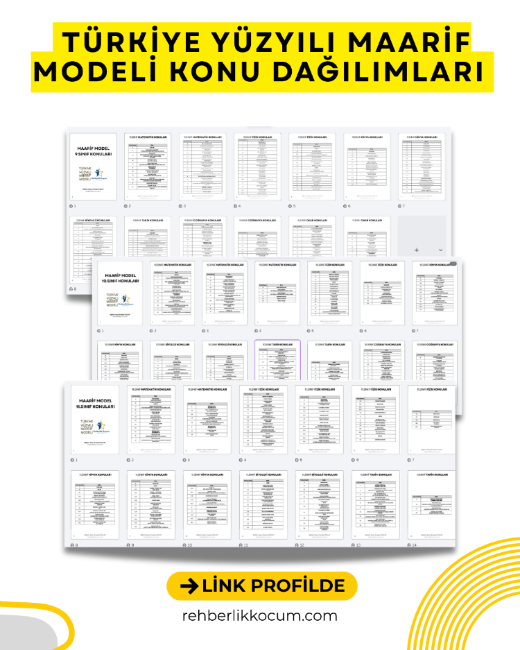 Maarif Modeli – 9, 10 ve 11. Sınıf Konu Dağılımları Tek PDF