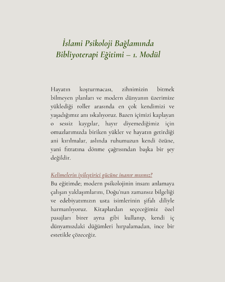 Bibliyoterapi ve Öyküsel Şifa Eğitim Programı - Temmuz Ayı