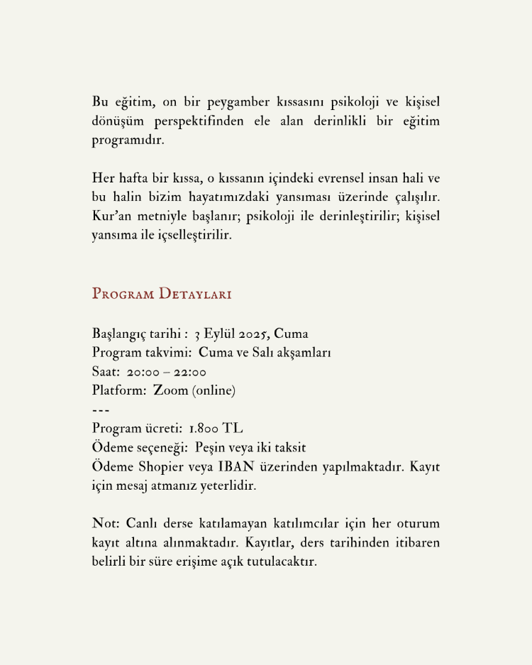 Peygamber Kıssalarıyla Kendilik İnşası - Eylül Ayı