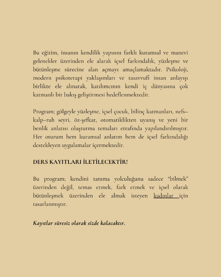 DERS KAYDI - Kendini Bilmek Eğitimi