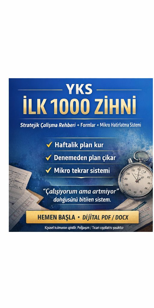 YKS “İlk 1000 Zihni” Stratejik Çalışma Rehberi + Formlar + Mikro Hatırlatma Sistemi)