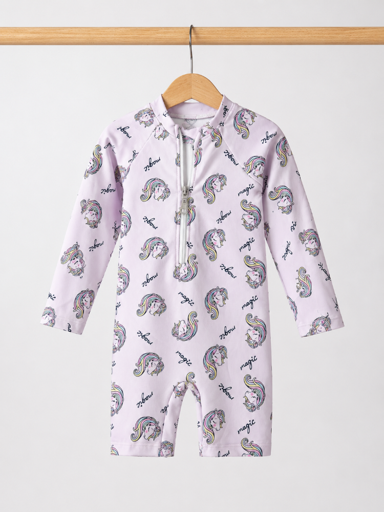 Pembe Unicorn Kız Bebek Yüzücü Mayo