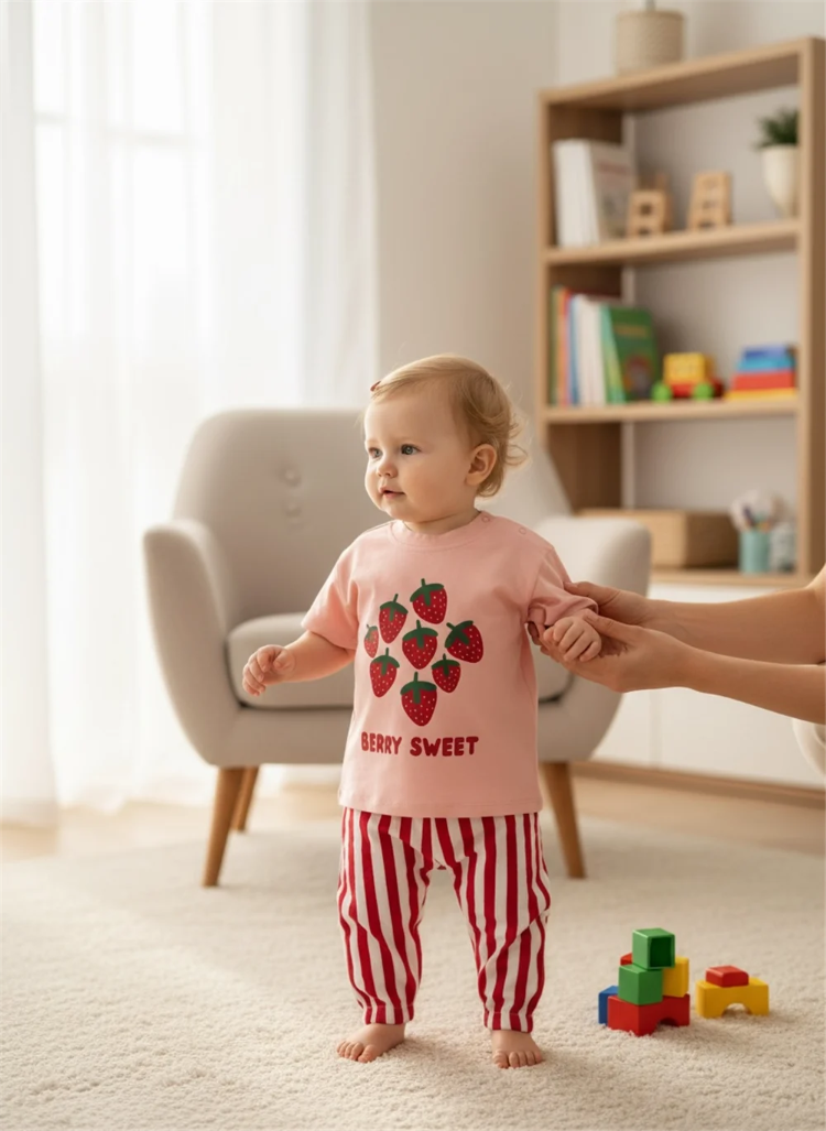%100 Pamuk Berry Sweet Kız Bebek Takım 