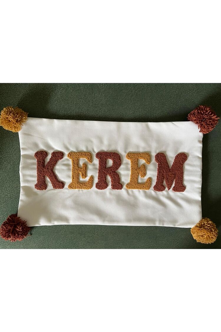 İsimli Bebek Takı Yastığı Dekoratif Yastık Kılıfı Punch Nakışlı İçi Dolgusuz-30x50