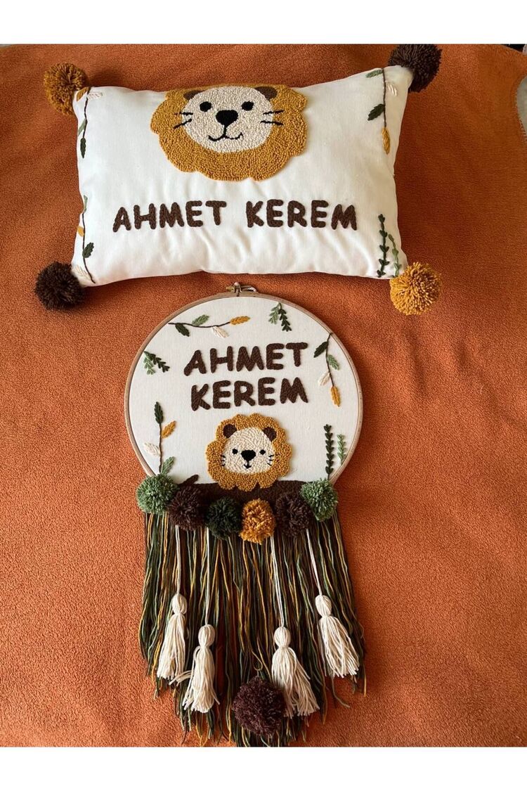 Işlemeli Isimli Kapı Süsü Ve Takı Yastığı Takımı,bebek Hediyelik (İÇ DOLGUSUZ)