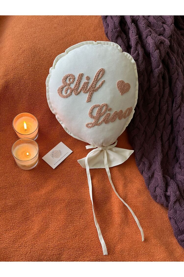 Bebek Dekoratif Kırlent/İsimli Bebek Takı Yastığı Dekoratif Yastık Punch Nakışlı-İç Dolgulu-Balon Tp
