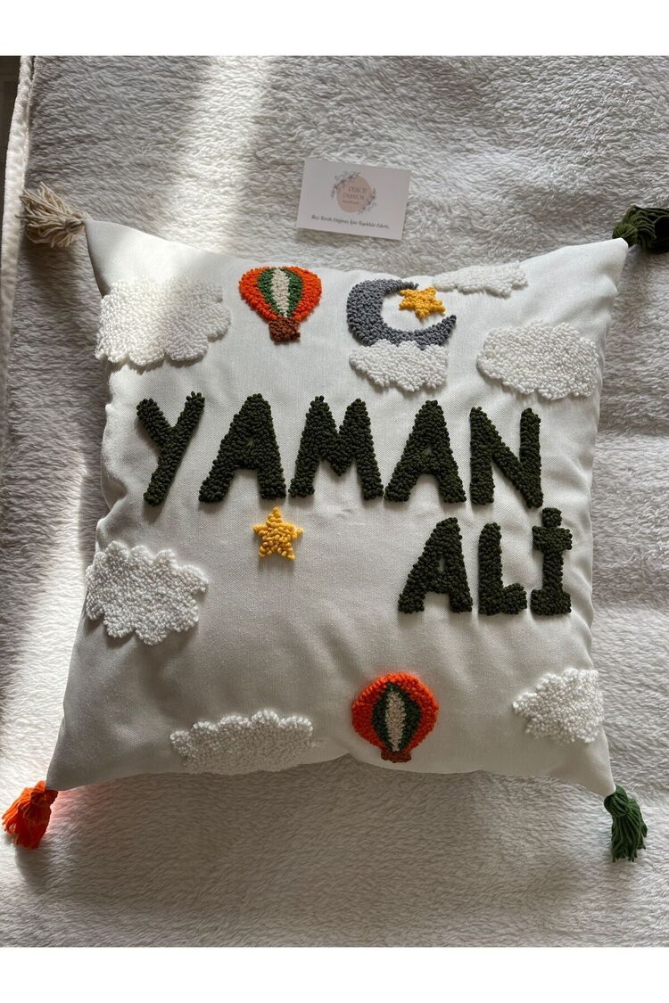 Bebek Dekoratif Kırlent/İsimli Bebek Takı Yastığı Dekoratif Yastık Kılıfı Punch Nakışlı(İÇ DOLGUSUZ)