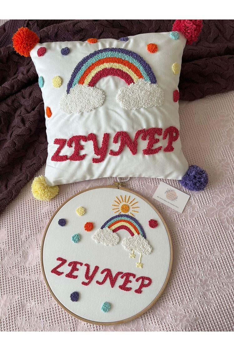 Işlemeli Isimli Kapı Süsü Ve Takı Yastığı Takımı,bebek Hediyelik (İÇ DOLGUSUZ)