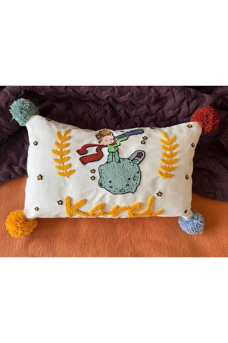 İsimli Bebek Takı Yastığı Dekoratif Yastık Kılıfı Punch Nakışlı İçi Dolgusuz-30x50