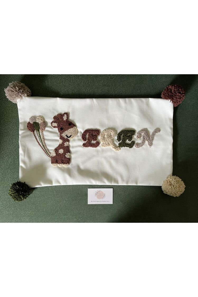 İsimli Bebek Takı Yastığı Dekoratif Yastık Kılıfı Punch Nakışlı İçi Dolgusuz-30x50