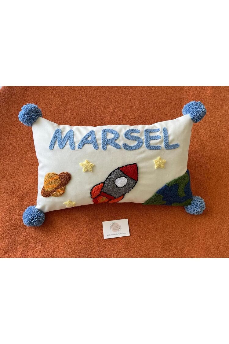 İsimli Bebek Takı Yastığı Dekoratif Yastık Kılıfı Punch Nakışlı İçi Dolgusuz-30x50