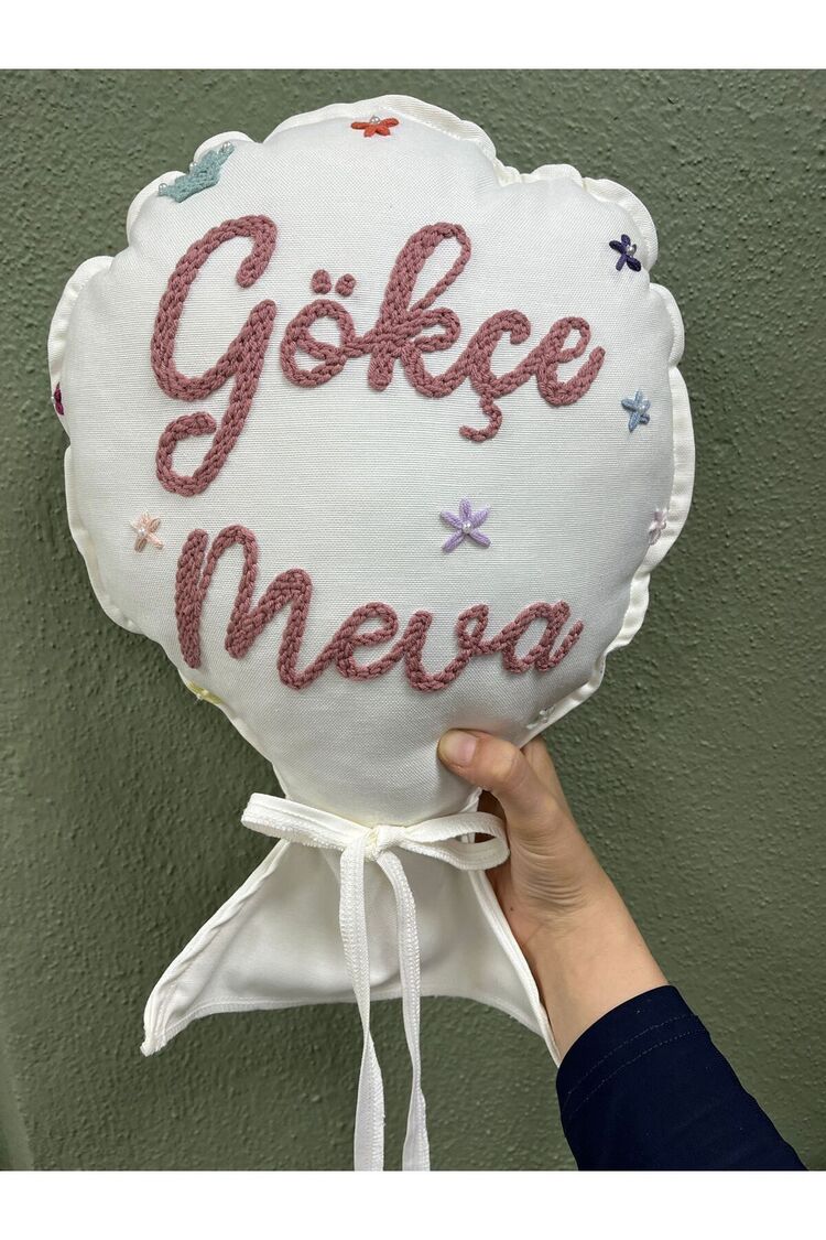 Bebek Dekoratif Kırlent/İsimli Bebek Takı Yastığı Dekoratif Yastık Punch Nakışlı-İç Dolgulu-Balon Tp