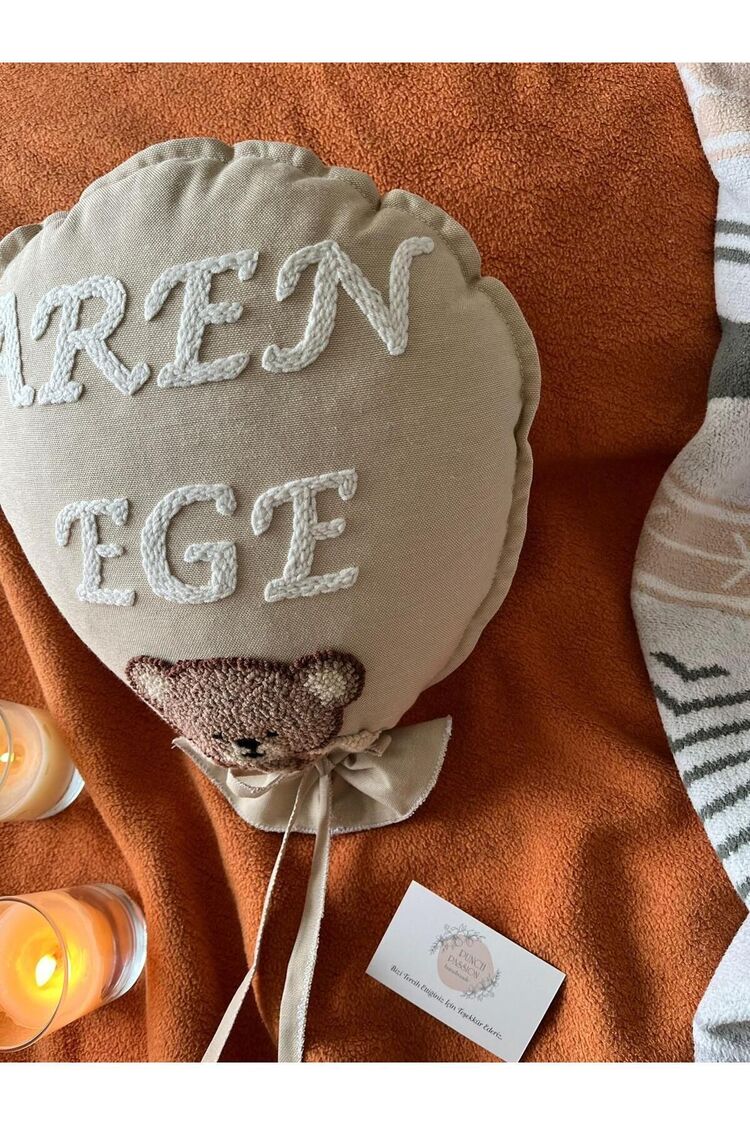 Bebek Dekoratif Kırlent/İsimli Bebek Takı Yastığı Dekoratif Yastık Punch Nakışlı-İç Dolgulu-Balon Tp