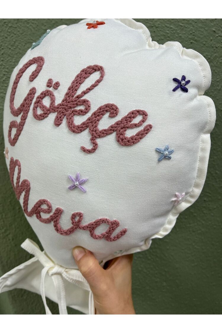 Bebek Dekoratif Kırlent/İsimli Bebek Takı Yastığı Dekoratif Yastık Punch Nakışlı-İç Dolgulu-Balon Tp