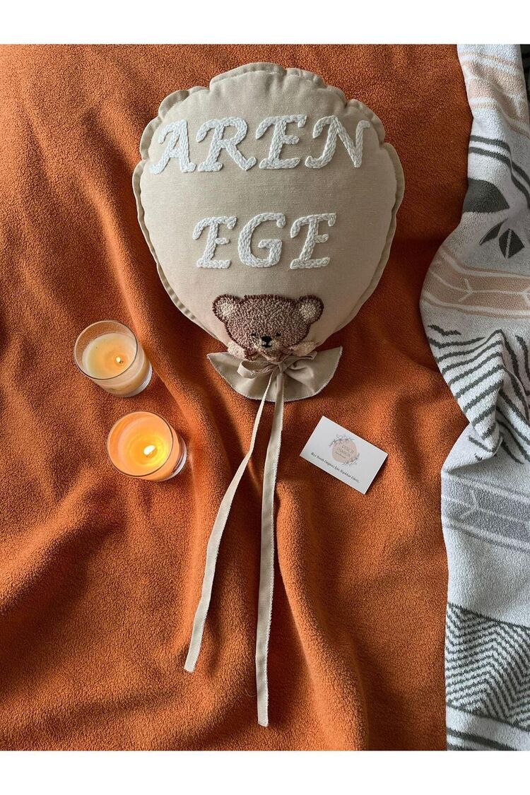 Bebek Dekoratif Kırlent/İsimli Bebek Takı Yastığı Dekoratif Yastık Punch Nakışlı-İç Dolgulu-Balon Tp