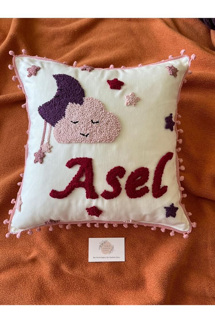 İsimli Bebek Takı Yastığı Dekoratif Yastık Kılıfı Punch Nakışlı İçi Dolgusuz-40x40