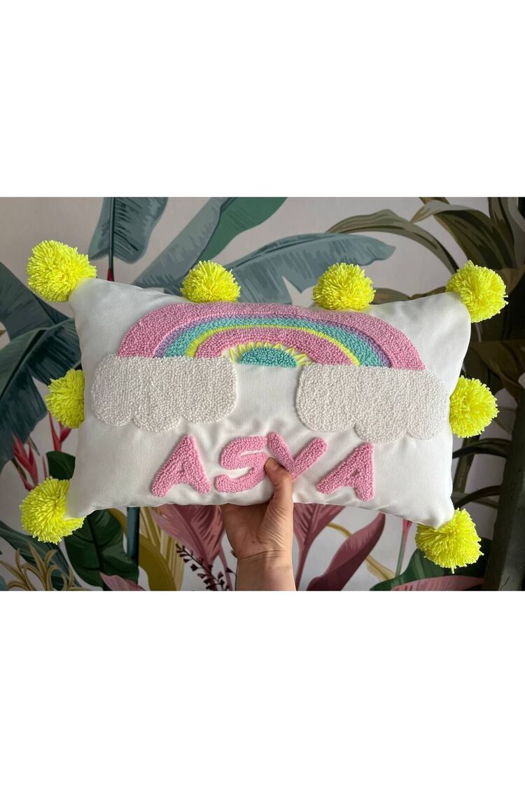 İsimli Bebek Takı Yastığı Dekoratif Yastık Kılıfı Punch Nakışlı İçi Dolgusuz-30x50