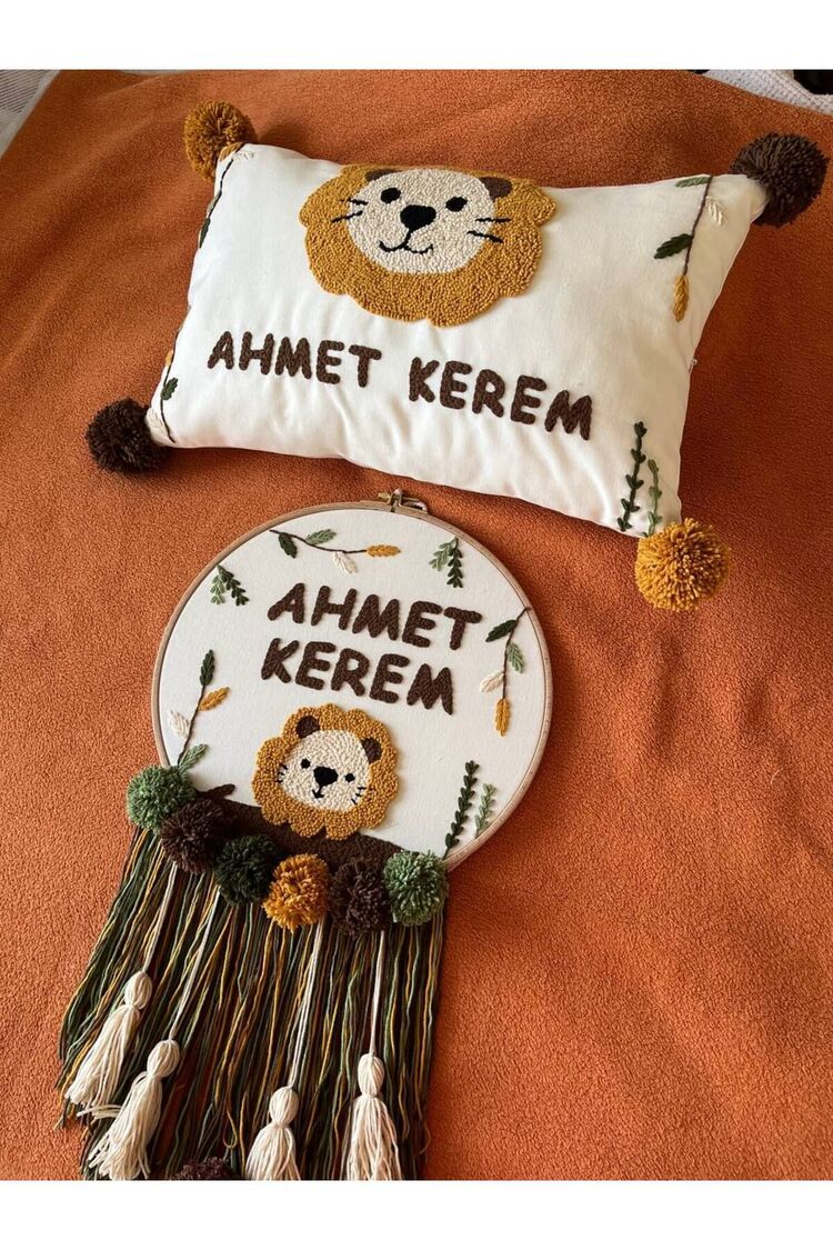 Işlemeli Isimli Kapı Süsü Ve Takı Yastığı Takımı,bebek Hediyelik (İÇ DOLGUSUZ)