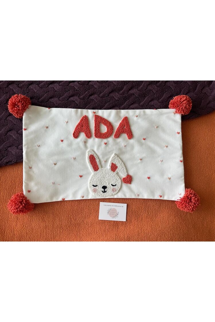 İsimli Bebek Takı Yastığı Dekoratif Yastık Kılıfı Punch Nakışlı İçi Dolgusuz-30x50