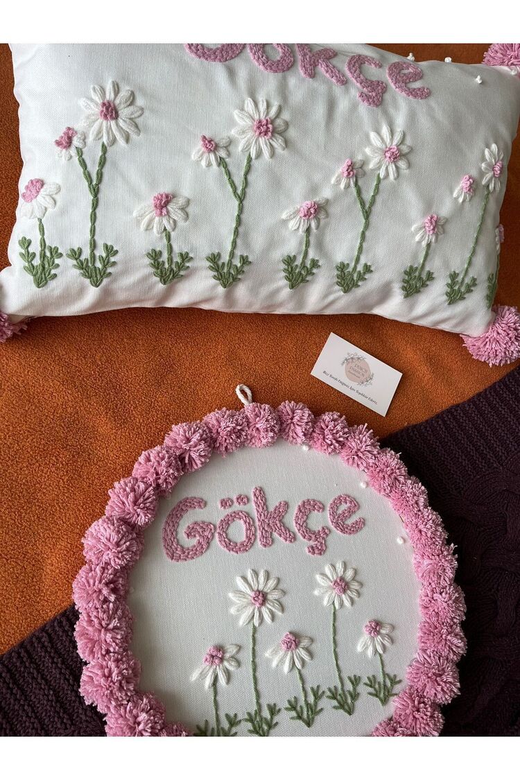 Işlemeli Isimli Kapı Süsü Ve Takı Yastığı Takımı,bebek Hediyelik (İÇ DOLGUSUZ)
