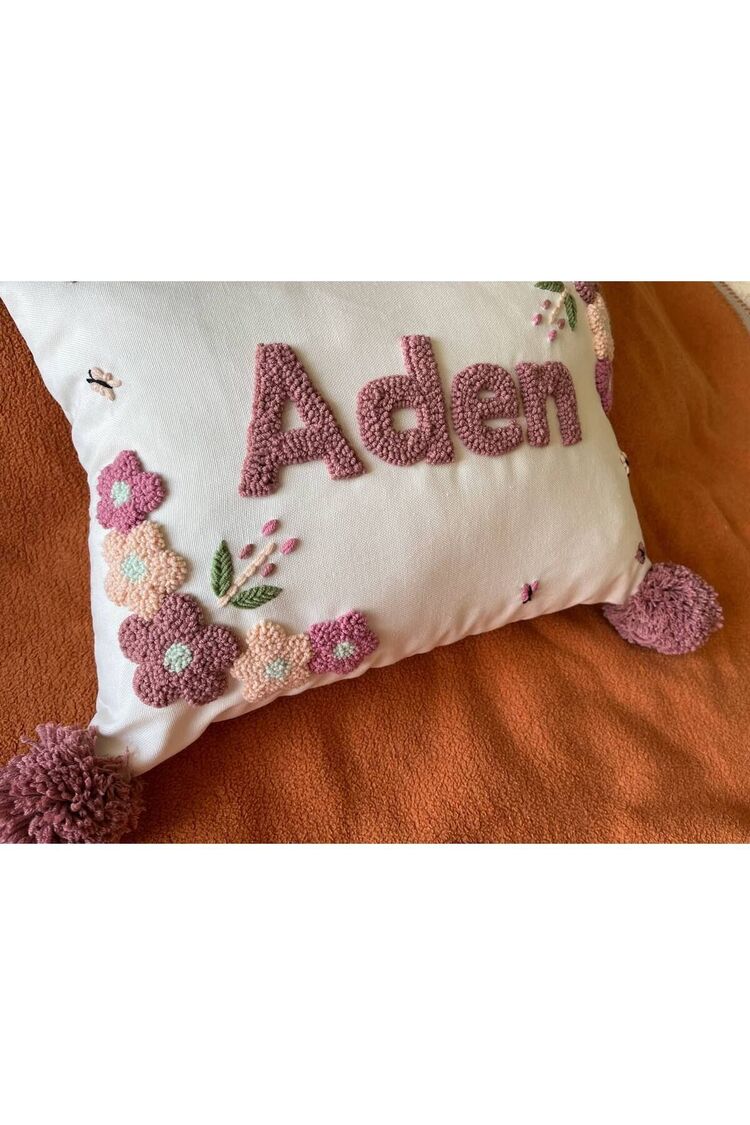 İsimli Bebek Takı Yastığı Dekoratif Yastık Kılıfı Punch Nakışlı Içi Dolgulu-30x40