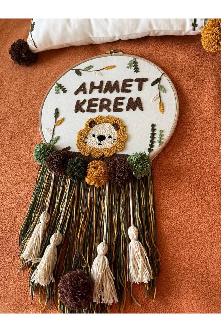 Işlemeli Isimli Kapı Süsü Ve Takı Yastığı Takımı,bebek Hediyelik (İÇ DOLGUSUZ)