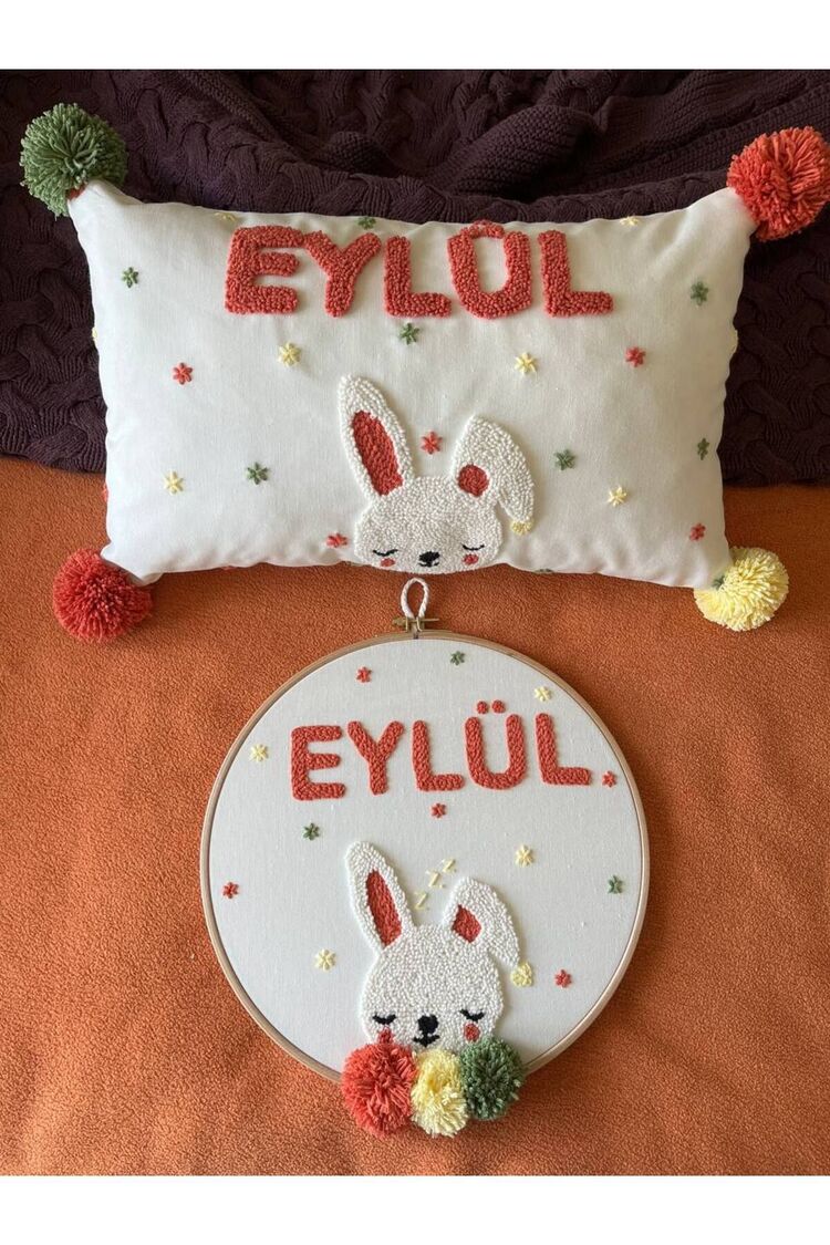 Işlemeli Isimli Kapı Süsü Ve Takı Yastığı Takımı,bebek Hediyelik (İÇ DOLGUSUZ)