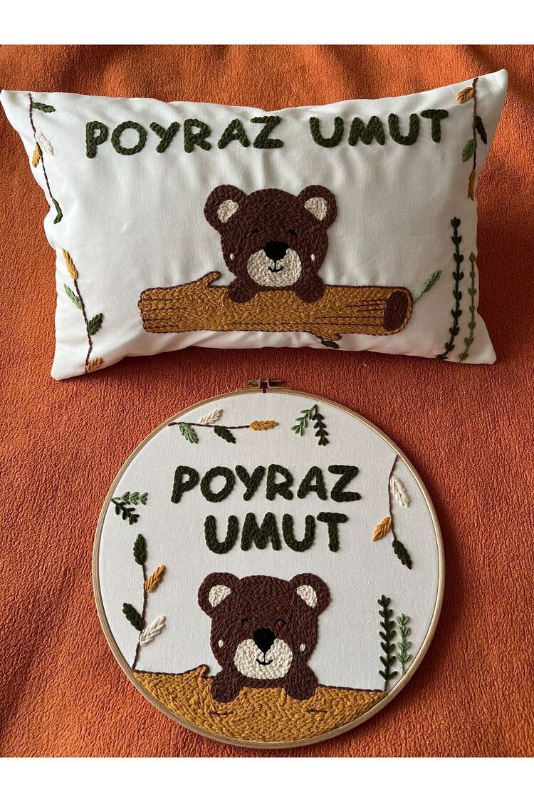 Işlemeli Isimli Kapı Süsü Ve Takı Yastığı Takımı,bebek Hediyelik (İÇ DOLGUSUZ)