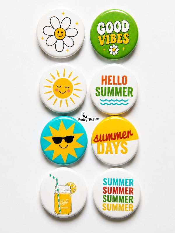 8'li Set-14 Yaz Temalı Rozet Seti Summer Good Vibes Güneş Çiçek Plaj Pin