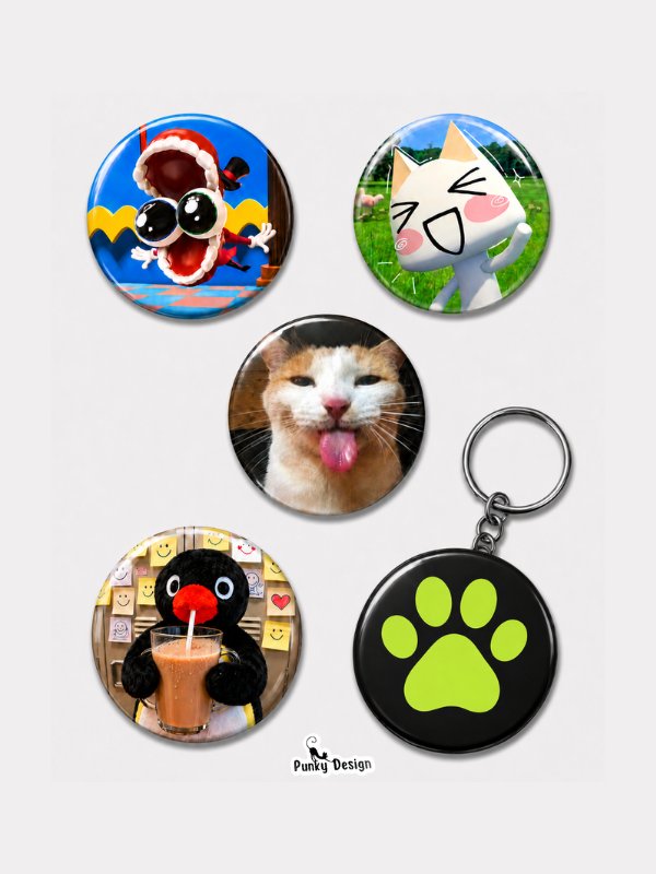 Trend-19 15'li Eğlenceli Rozet Seti 1 Adet Açacaklı Anahtarlık Kedi Kawaii Broş Pin