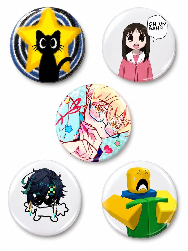 Trend-18-15'li Yeşil Anime Kawaii Rozet Seti Karakter Desenli Pop Art Pin