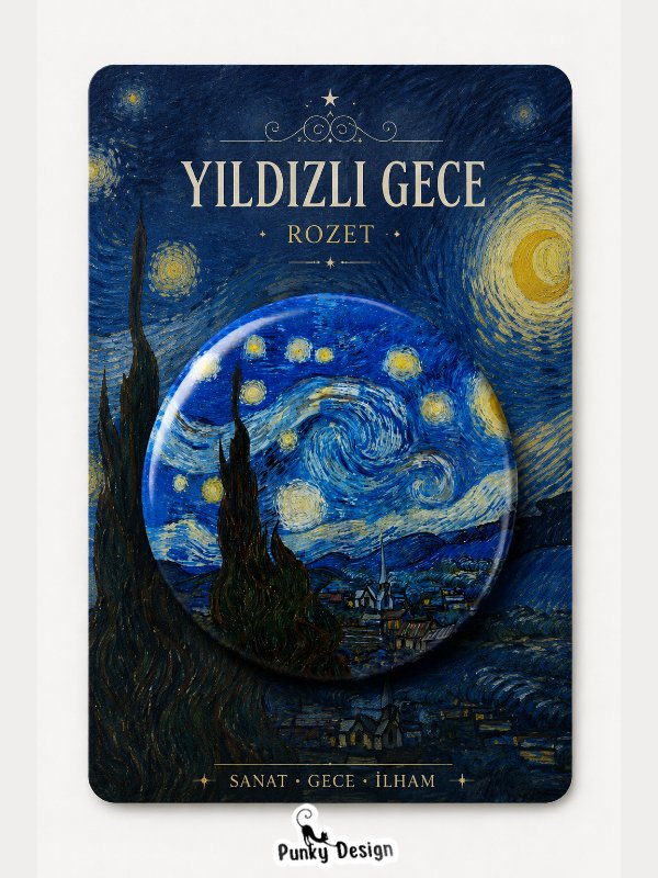 Yıldızlı Gece Rozet Kartlı Van Gogh Temalı Sanat Rozeti Vintage Broş Pin-44 mm
