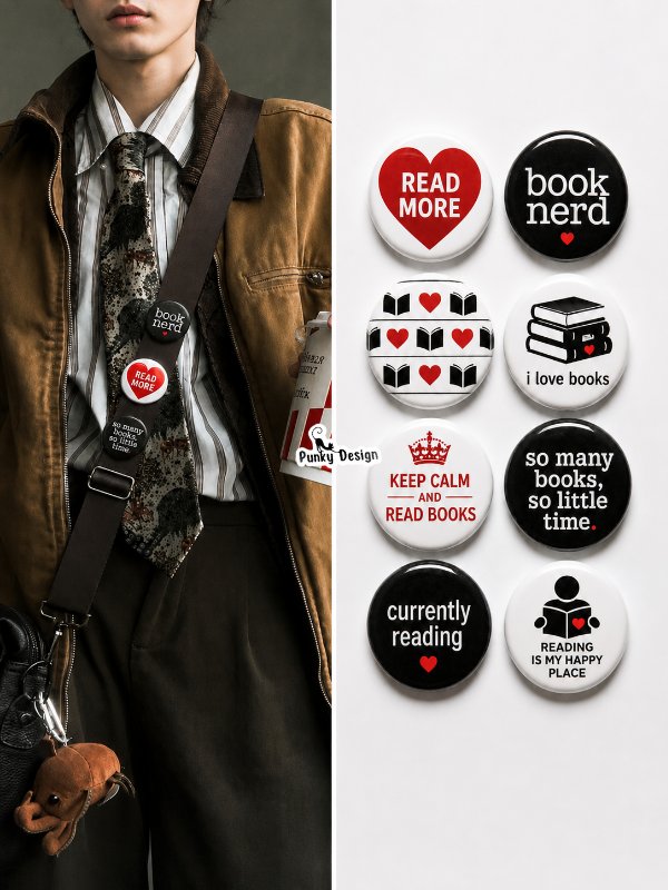 8 li Set-13 Kitap Temalı Rozet Seti Book Lover Okuma Kitap Kurdu
