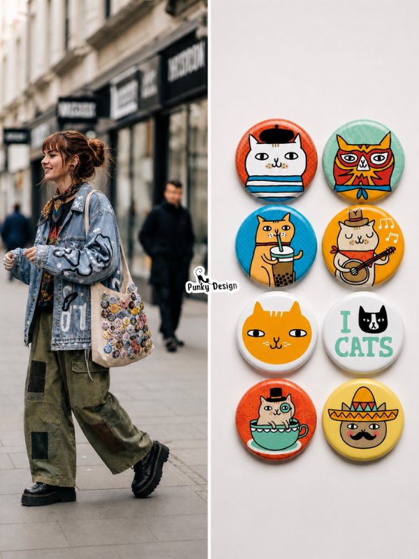 8'li Set-8 | Kedi Temalı Rozet Seti Sevimli Renkli Cat Desenli Kawaii Broş Pin